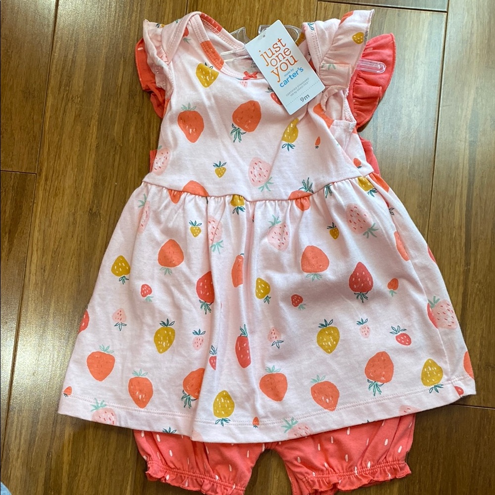 Carters Strawberry Print Baby Dress with Bloomers